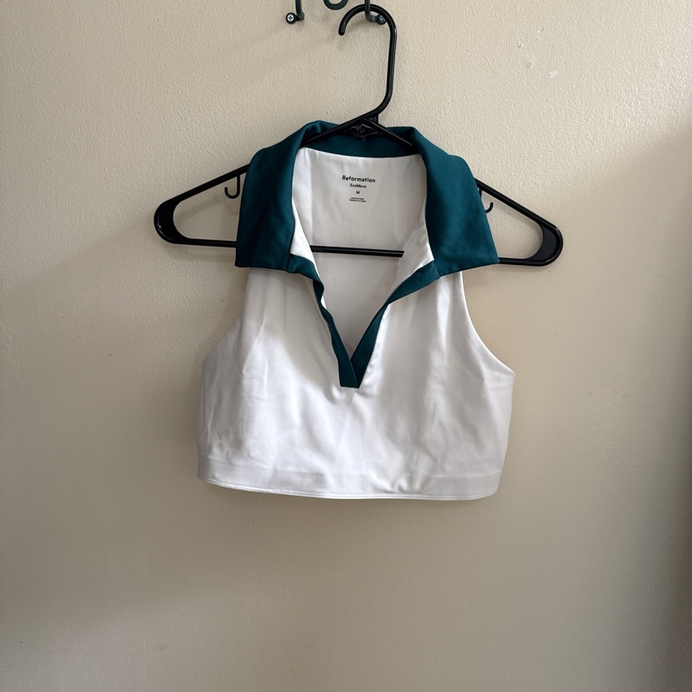 White and Green Reformation Women's Crop Top